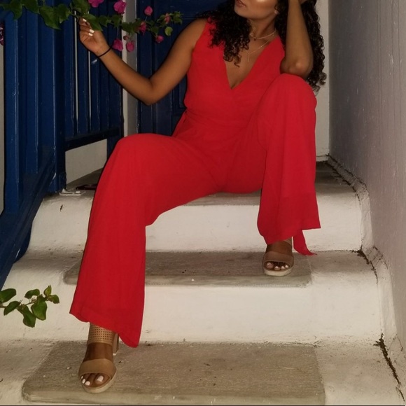 Red Wide Leg Jumpsuit - Picture 2 of 4